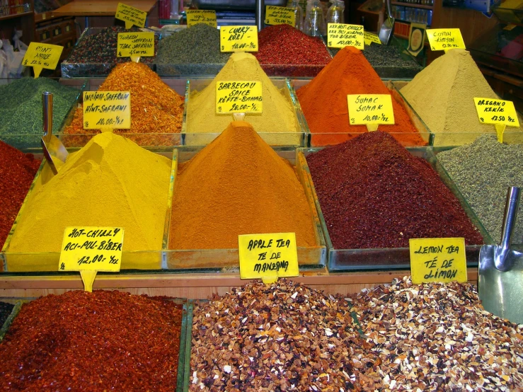 a store display with different kinds of spices