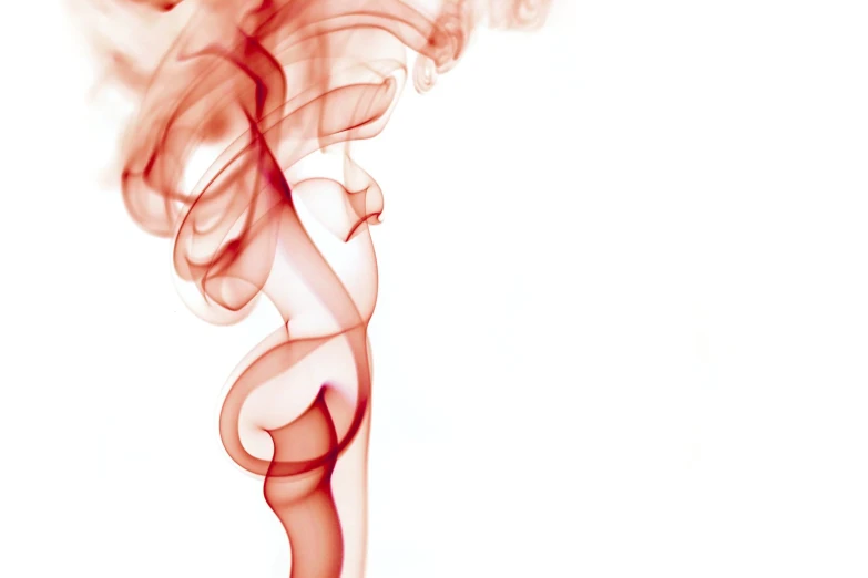 red smoke is swirling from the side of a white background
