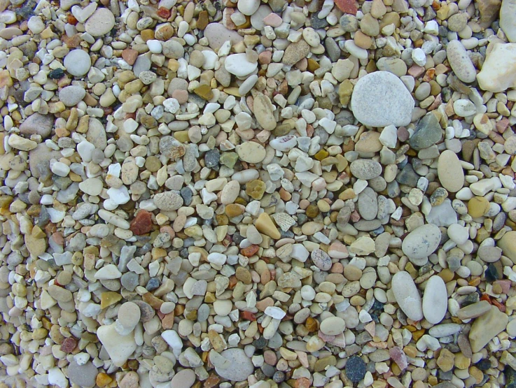 a close up of several small rocks and stones on a ground