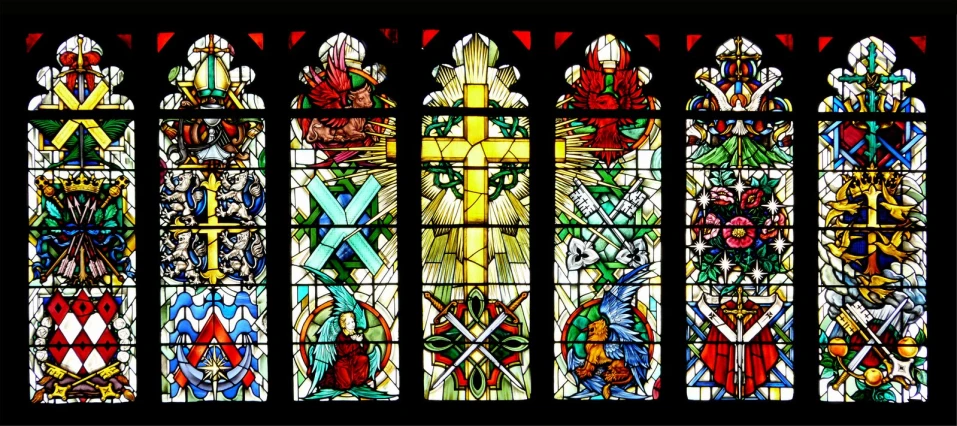 the stained glass window is shown in this po