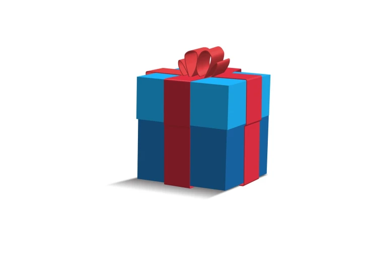 a 3d rendering of a large present with red and blue ribbon