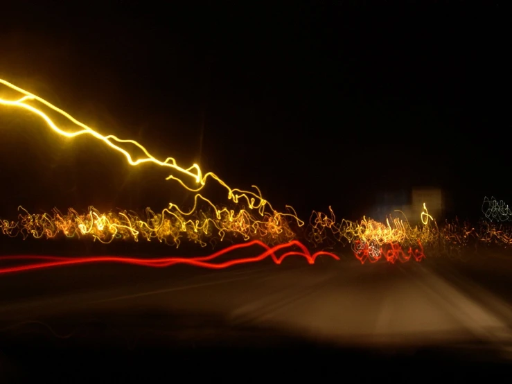 long exposure pograph of street lights at night