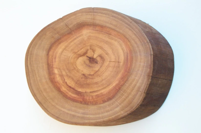 a wooden plate sits on a table top