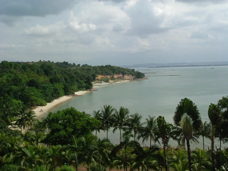 the beach is in front of the water