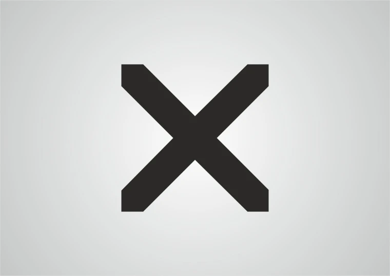 a flat black x sign, isolated against a gray background