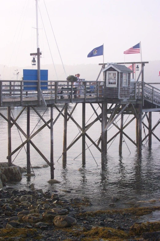 small house sitting on the dock of a body of water