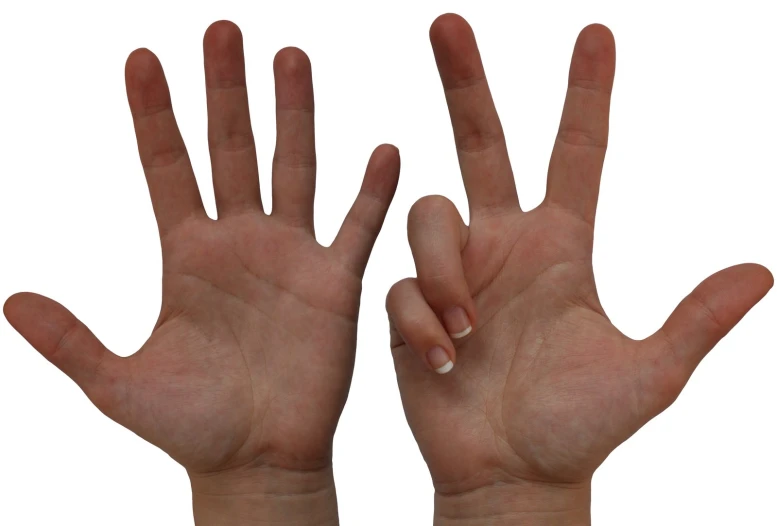 two hands with different numbers that are placed above them