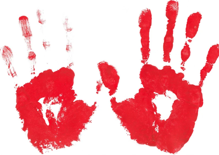 a drawing of two red hand prints with the word'no, no '