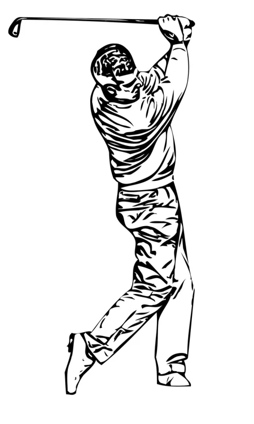 a person swinging a golf club coloring page