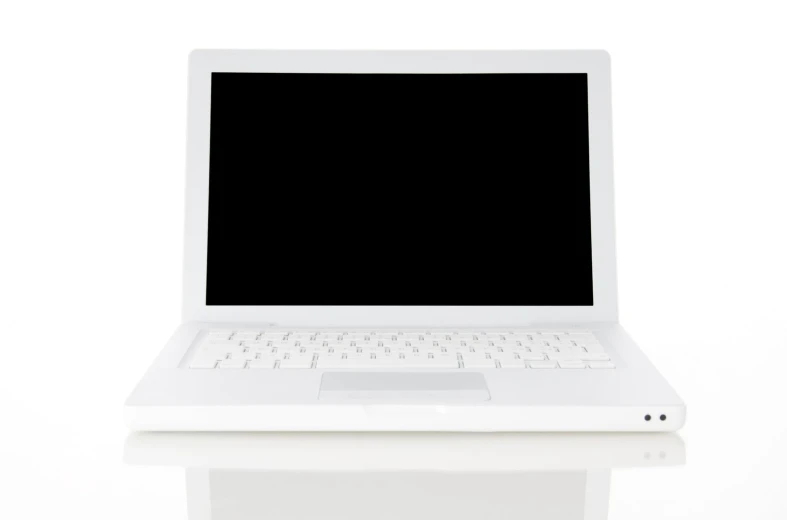 an image of a white laptop on a stand