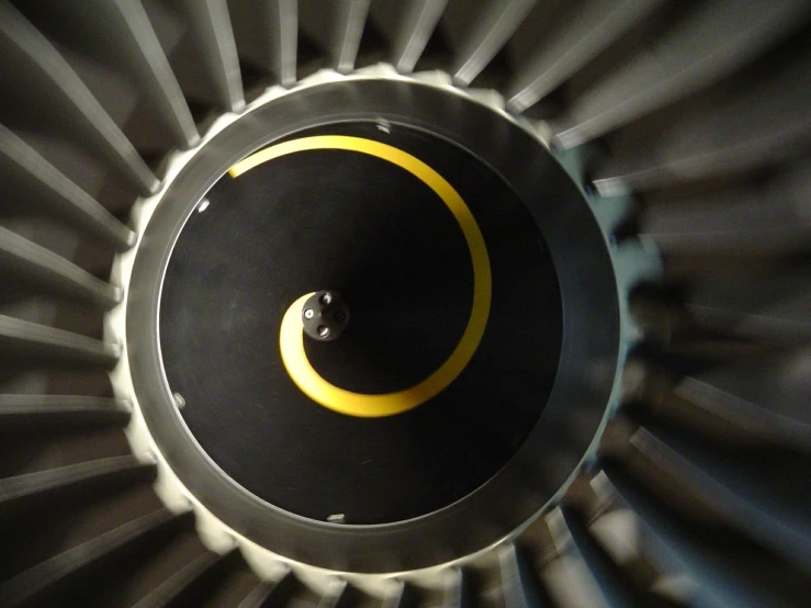 the engine of a jet airplane is seen