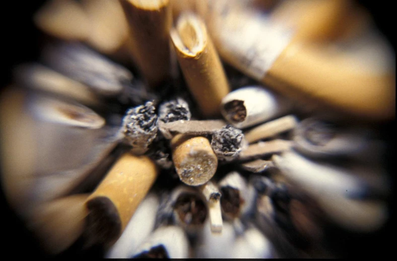 a closeup of many cigarettes stacked in the middle