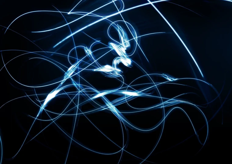 a blue light painting of circles, lines and shapes