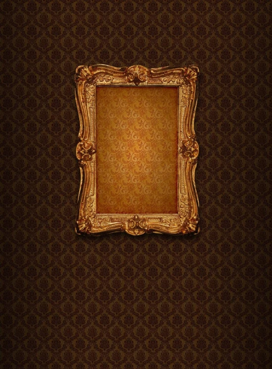 an old ornate golden frame on a brown wall