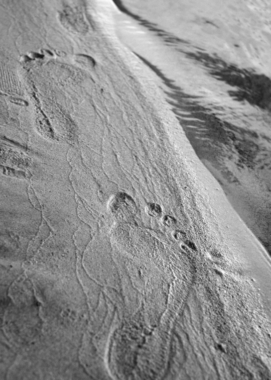 two imprints of people in the sand on a beach