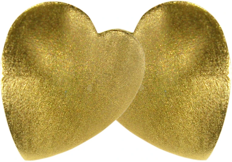the two hearts in gold colored leather are set next to each other