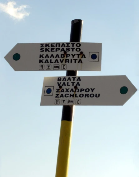 three signs showing directions on a street pole