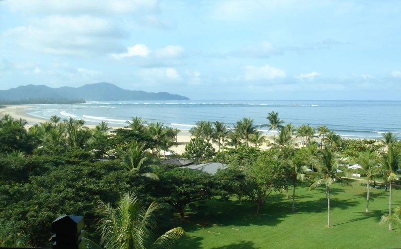 there is a view of the ocean through the trees