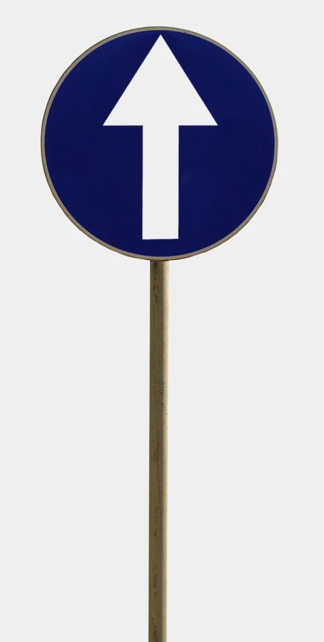 blue sign with an upward arrow pointing up