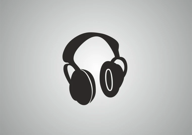 a black headphones icon on grey background