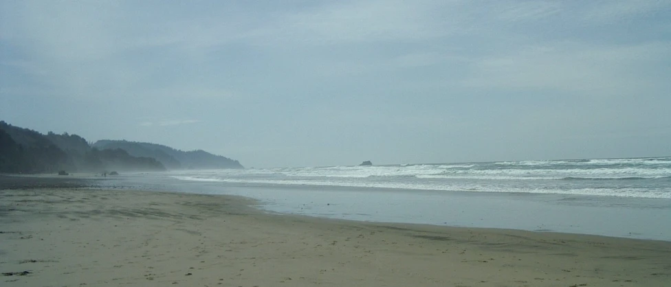 a view from the shore, with people walking on it