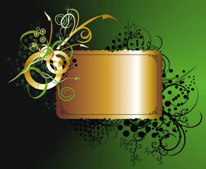 an abstract gold and green background with a gold sign