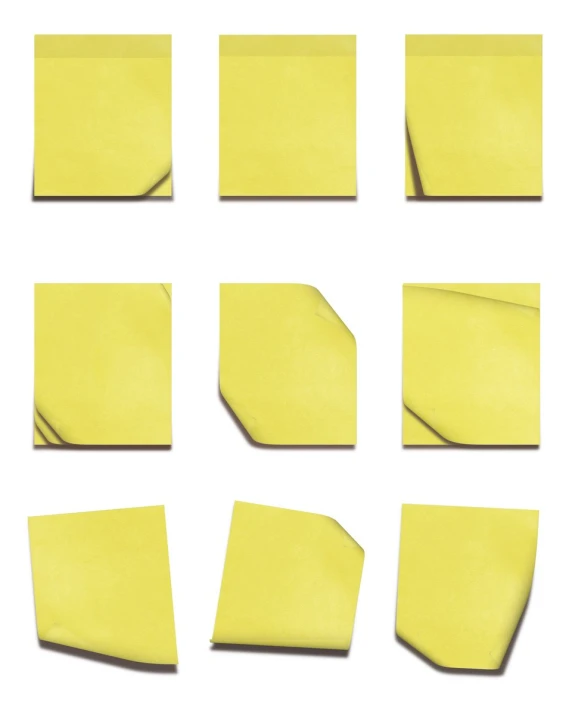 nine pieces of yellow paper laid on each other