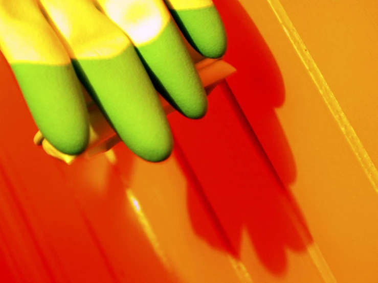 a bunch of bananas sitting on top of an orange counter