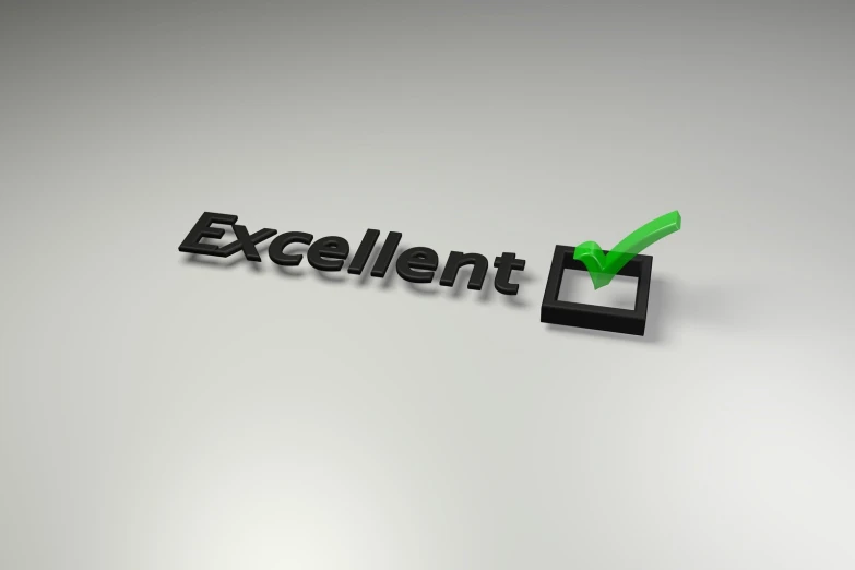 an exceldent logo with a tick on the top