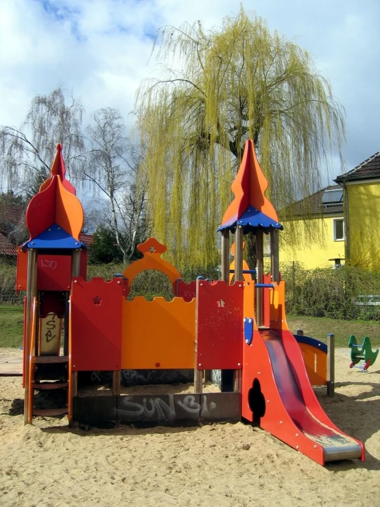 the colorful slide has been made from cardboard