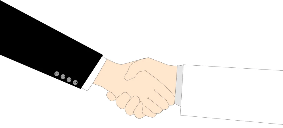 a black and white hand shake on white