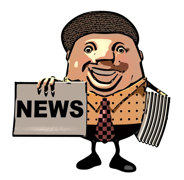 a cartoon man in a tie holding a newspaper