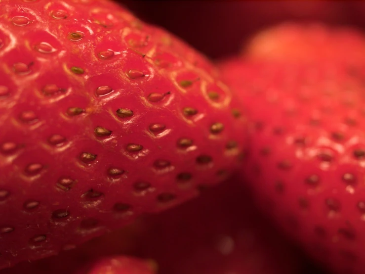 a closeup view of red strawberrys in red and yellow