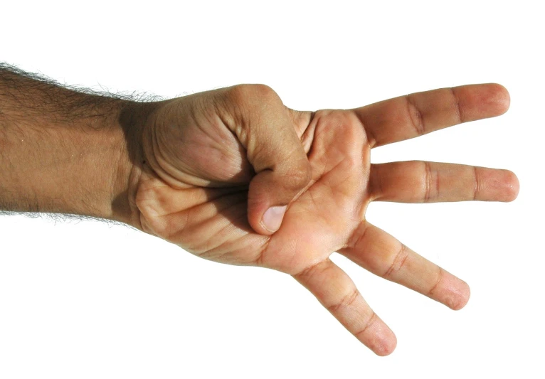 a hand pointing at soing against a white background