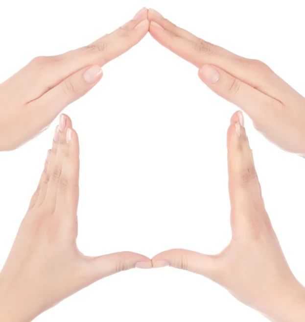 the four hands together forming a triangle shape