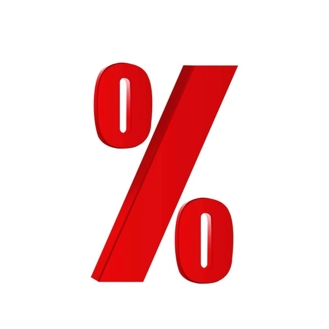 percentage sign showing the number seven, the seventy seven or five percent of nine