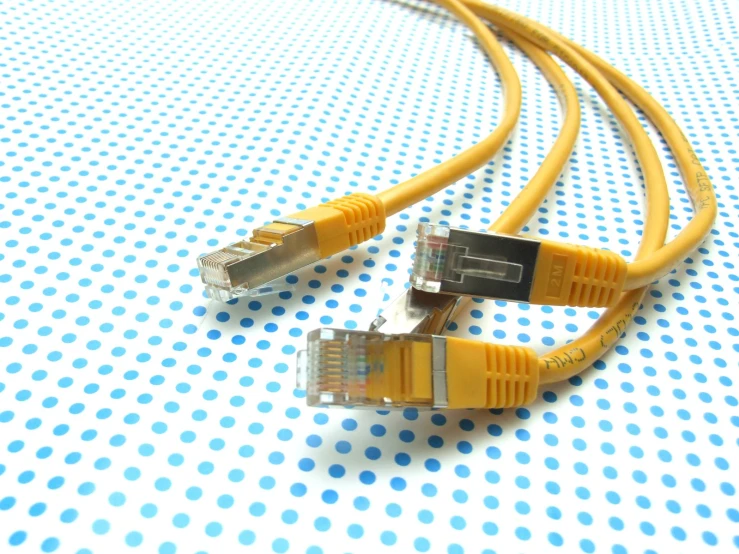 a close up of two orange colored cables connected together