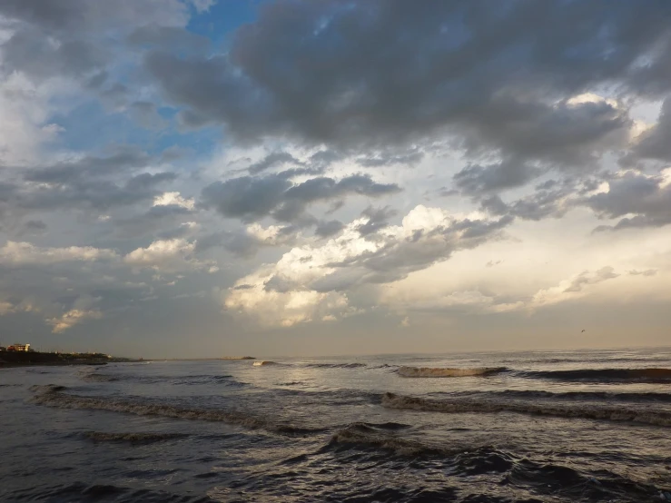 the ocean is clear and cloudy with high waves