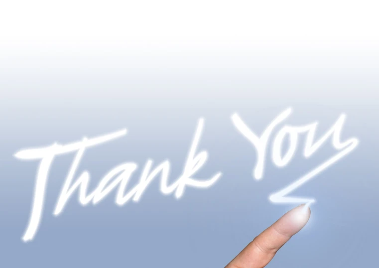 an image of thank you from someone with a finger pointing up