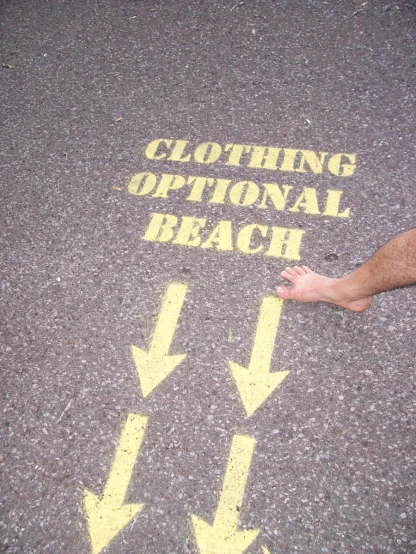 a sidewalk with the words clothing options for beach written on it