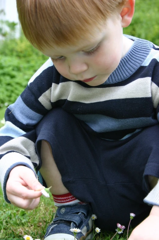  sitting in the grass holding a toothbrush