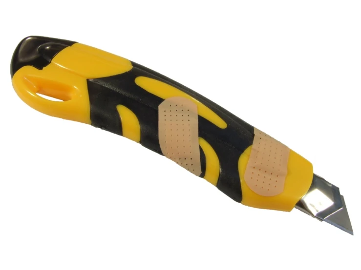 there is an image of a knife with yellow and black patterns on it