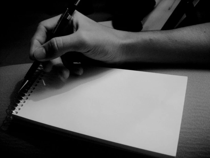 a person holding a pen on top of a piece of paper