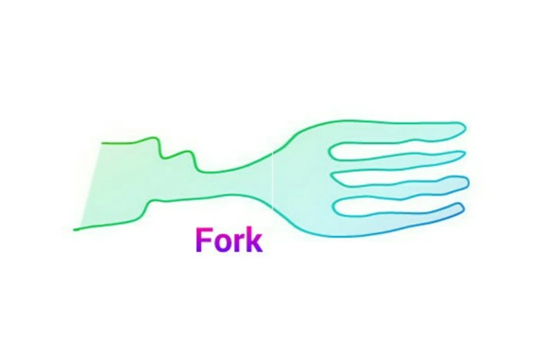 fork logo with blue silhouette and pink wording