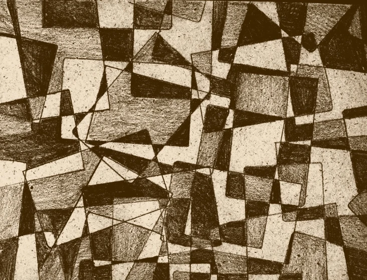 a black and white drawing of abstract shapes