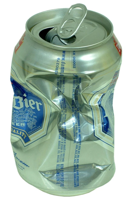 a metal can with blue and white stripes on it