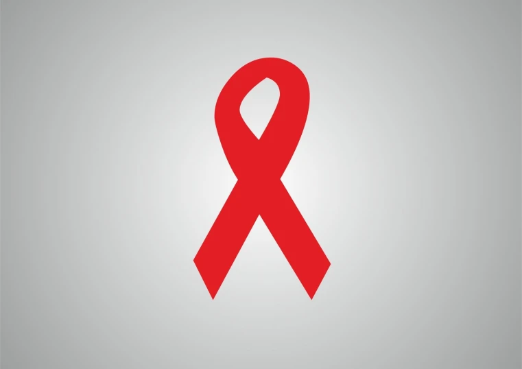 a red ribbon is on the grey background