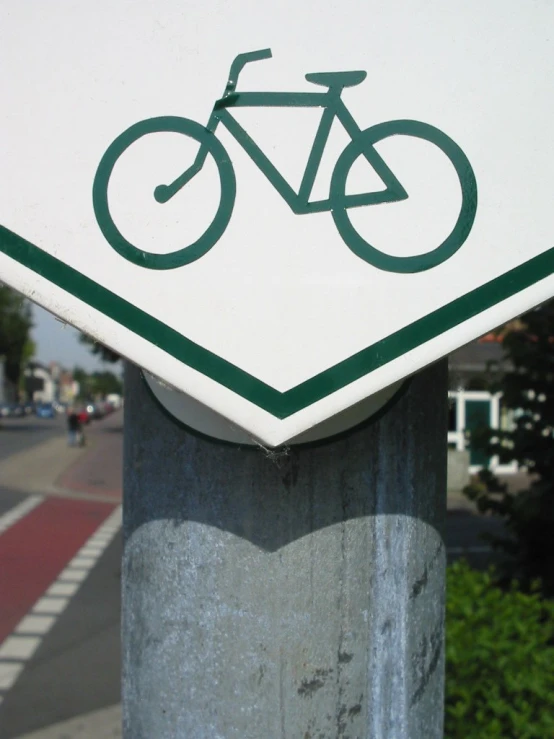 the sign shows a bicycle and street signs are marked