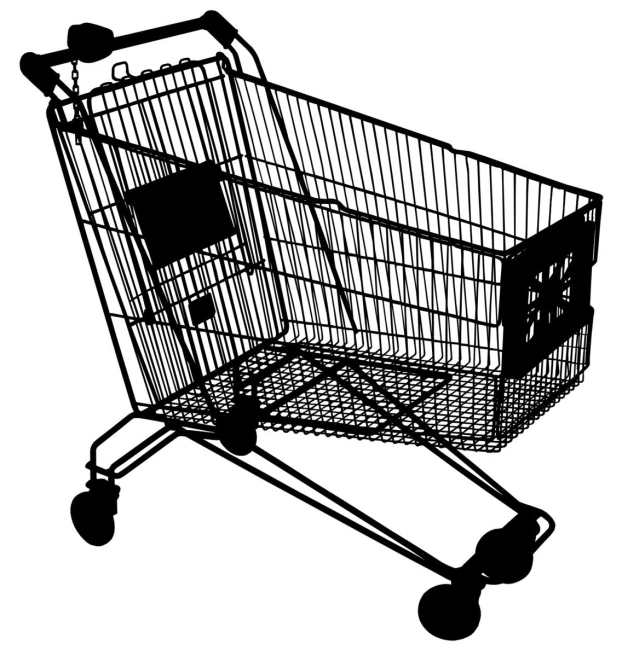 a shopping cart with wheels drawn in ink