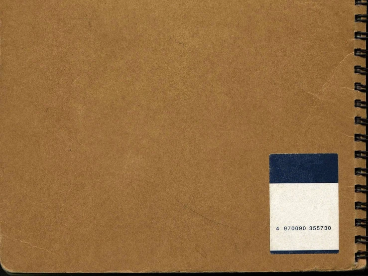 an open brown notebook with a blue stripe